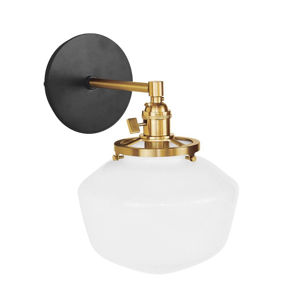 Montclair Lightworks SCM413-41-91 Uno 8" wall sconce, with Schoolhouse glass shade,  Black with Brushed Brass hardware